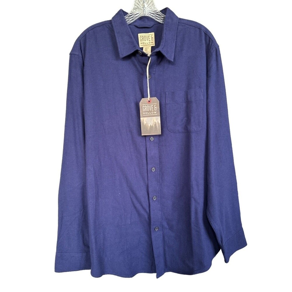 GROVE & HOLLOW Men's Button Down Shirt Long Sleeve 100% Cotton Size XL Navy